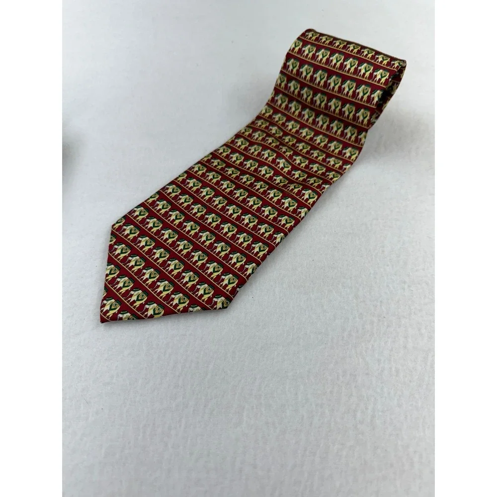 Giorgio Armani Cravatte Mens Silk Tie Red Elephant Print Hand Made Italy Luxury